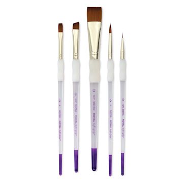 Open in modal - Royal & Langnickel Soft Grip Synthetic Sable Brushes - Wash Variety, Short Handle, Set of 5