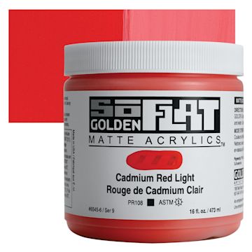 Open in modal - Golden SoFlat Matte Acrylic Paint - Cadmium Red Light, 473 ml, Jar and swatch