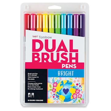 Open in modal - Tombow Dual Brush Pens - Bright Colors, Set of 10. Front of package.