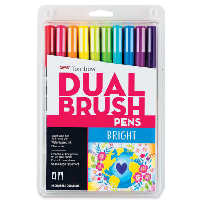 Tombow Dual Brush Pens - Bright Colors, Set of 10. Front of package.