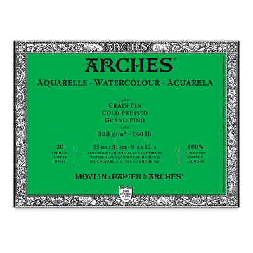 Arches Watercolor Block - 9" x 12", Cold Press, 20 Sheets