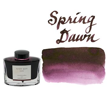 Open in modal - Pilot Iroshizuku Fountain Pen Ink - Spring Dawn (Syun-gyo), 50 ml, swatch and bottle