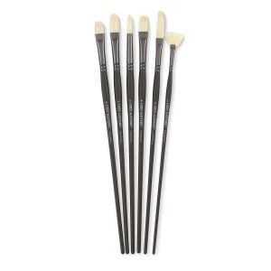 Richeson Grey Matters Brush Set - Set of 6 long handled Bristle Oil Brushes shown upright