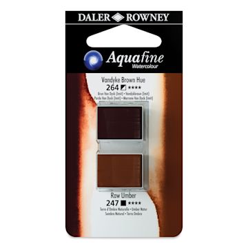 Open in modal - Daler-Rowney Aquafine Watercolors - Set of 2, Vandyke Brown Hue and Raw Umber, Half Pan