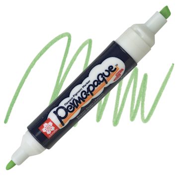 Open in modal - Sakura Permapaque Opaque Paint Marker - Yellow Green, Dual Point marker and swatch