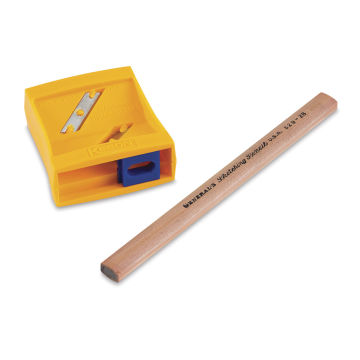 General's Flat Point Sharpener - Sharpener shown with sketching pencil
