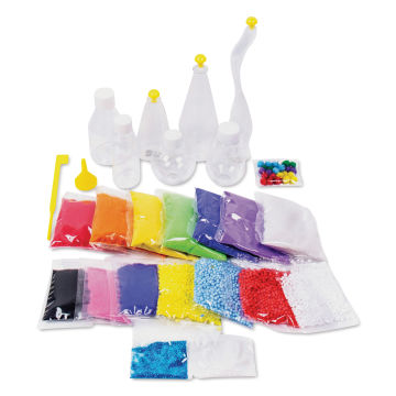 Making in the Moment Make Your Own Rainbow Sand Art Kit, contents outside of the packaging. 