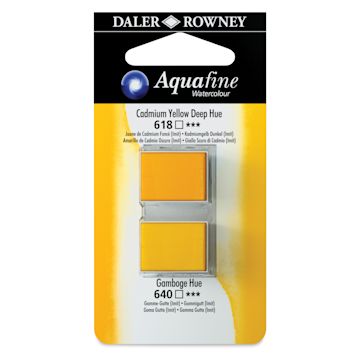 Open in modal - Daler-Rowney Aquafine Watercolors - Set of 2, Cadmium Yellow Deep Hue and Gamboge Hue, Half Pan