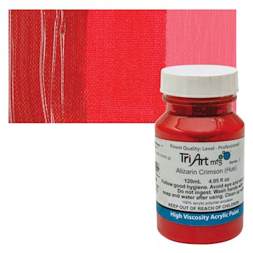 Open in modal - Tri-Art High Viscosity Artist Acrylic - Alizarin Crimson Hue, 120 ml jar and swatch