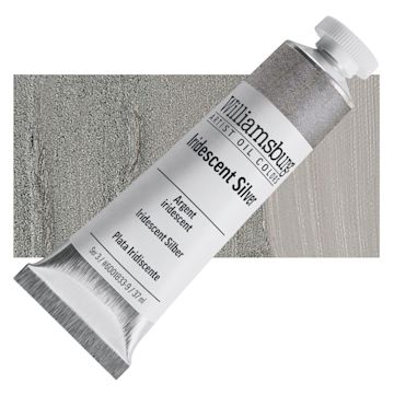 Open in modal - Williamsburg Handmade Oil Paint - Iridescent Silver, 37 ml tube and swatch