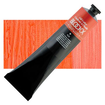 Open in modal - Blockx Artist Oil Color - Cadmium Red Orange, 200 ml Tube and swatch