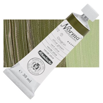 Open in modal - Schmincke Norma Professional Oil Paint - Olive Green, 35 ml, Tube and swatch