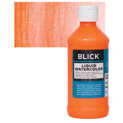 Blick Liquid Watercolor - Fluorescent Orange, 8 oz, Bottle with Swatch