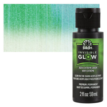 FolkArt Invisible Glow Acrylic Paint - Extreme Green, 2 oz, Bottle with Swatch