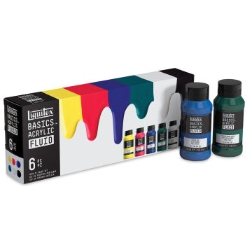 Liquitex Basics Acrylic Fluid Paint - Assorted Colors, Set of 6, 118 ml