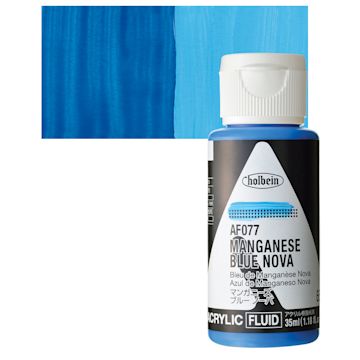 Open in modal - Holbein Fluid Acrylic Paint - Manganese Blue Nova, 35 ml Bottle and swatch