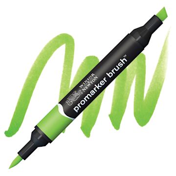 Open in modal - Winsor & Newton Promarker Brush Marker - Bright Green marker and swatch