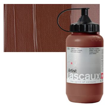 Open in modal - Lascaux Artist Acrylic - Oxide Brown Medium, 390 ml Tube and swatch