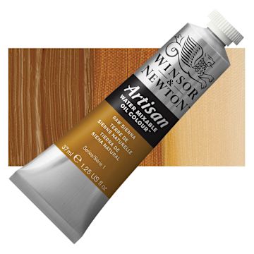 Open in modal - Winsor & Newton Artisan Water Mixable Oil Paint - Raw Sienna, 37 ml tube and swatch