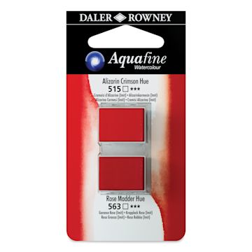 Open in modal - Daler-Rowney Aquafine Watercolors - Set of 2, Alizarin Crimson Hue and Rose Madder Hue, Half Pan