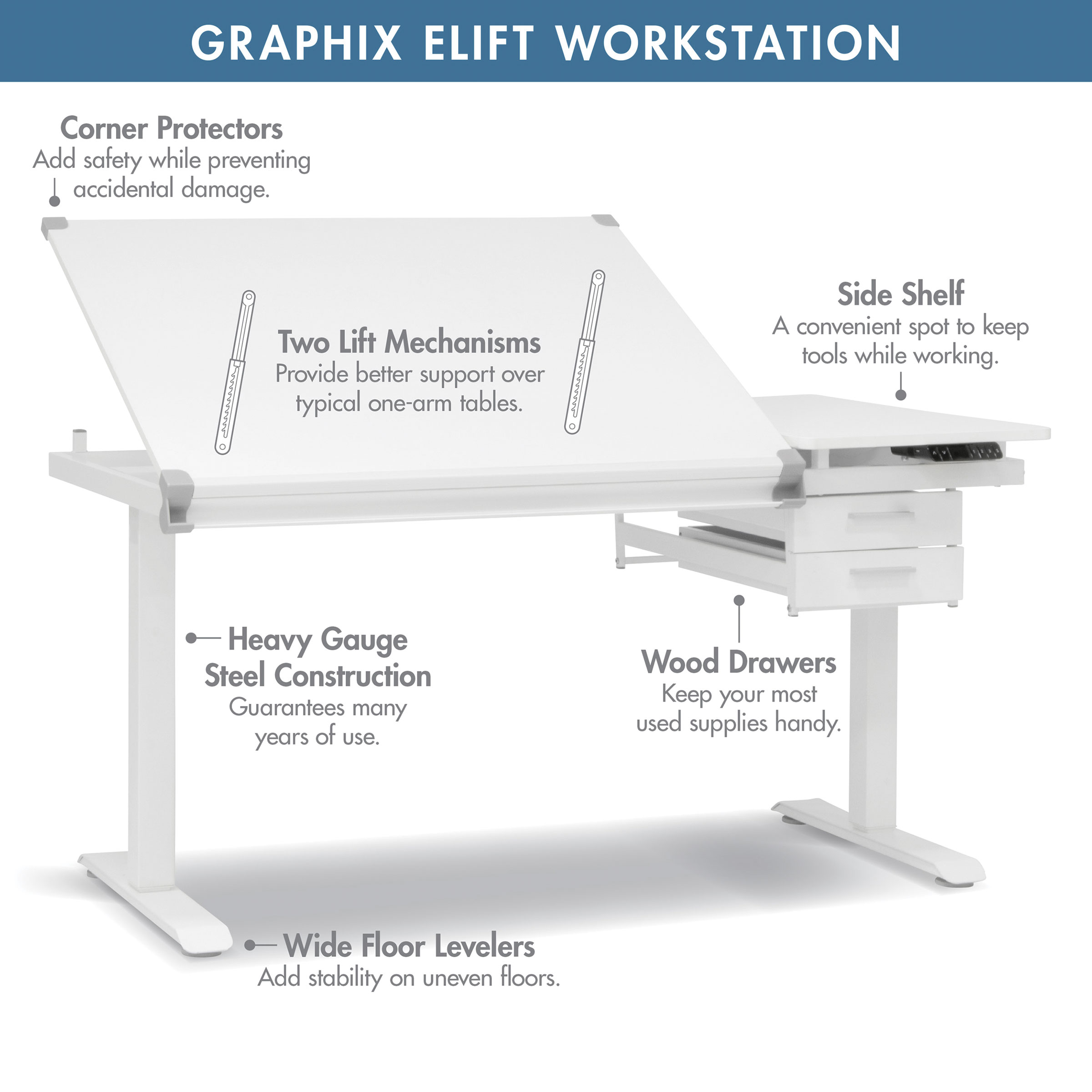 Studio Designs Graphix E-Lift Workstation with Drawers
