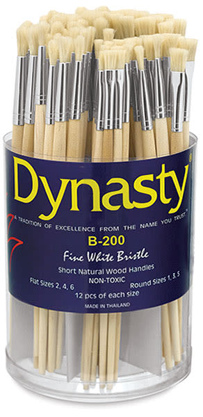 Dynasty Fine White Bristle Brushes - Front view of canister of 72 assorted brushes