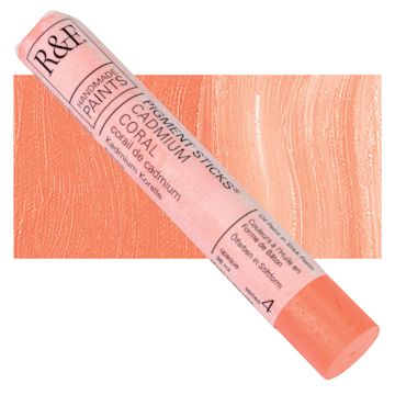 Open in modal - R&F Pigment Stick - Cadmium Coral, 38 ml stick and swatch