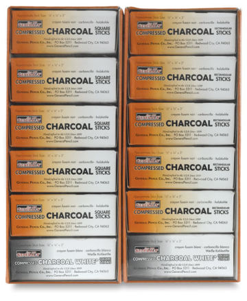 General's Compressed Charcoal Class Pack - open showing inner packs of variety of charcoal sticks