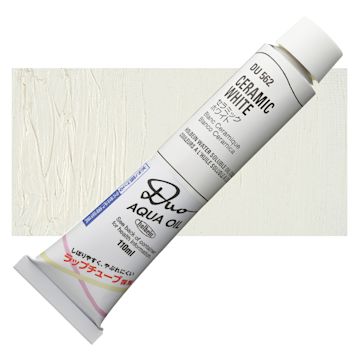 Open in modal - Holbein Duo Aqua Water Soluble Oil - Ceramic White, 110 ml tube and swatch
