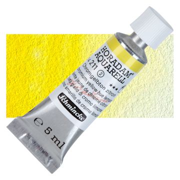 Open in modal - Schmincke Horadam Aquarell Artist Watercolor - Chromium Yellow Hue Lemon, 5 ml tube and swatch