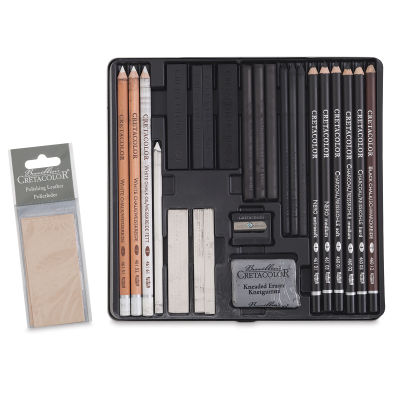 Cretacolor Black & White Drawing Set - Components of set shown in storage Tray