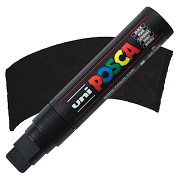 Open in modal - Posca Paint Marker - Black, Extra Broad Chisel, 15 mm - marker and swatch
