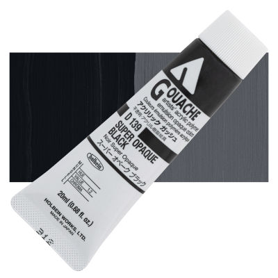 Holbein Acryla Gouache - Super Opaque Black, 20 ml tube with swatch