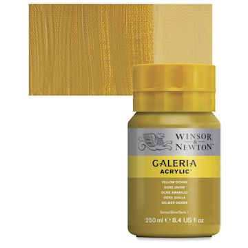 Open in modal - Winsor & Newton Galeria Flow Acrylic - Yellow Ochre, 250 ml tube and swatch