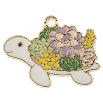 Open in modal - John Bead Sweet & Petite Charm - Turtle, White w/ Multicolor Flower Shell