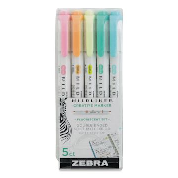 Open in modal - Zebra Mildliner Double Ended Creative Markers - Fluorescent Colors, Set of 5