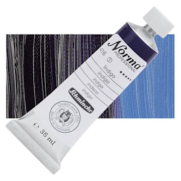 Open in modal - Schmincke Norma Professional Oil Paint - Indigo, 35 ml, Tube and swatch