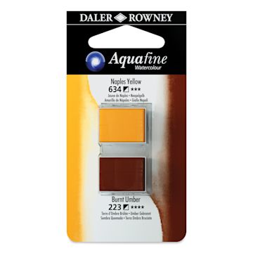 Open in modal - Daler-Rowney Aquafine Watercolors - Set of 2, Naples Yellow and Burnt Umber, Half Pan