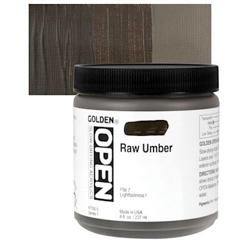 Open in modal - Golden Open Acrylic - Raw Umber, 8 oz jar and swatch