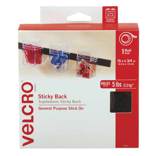 Velcro Sticky Back Fasteners - 3/4 x 15 ft, Black, Roll