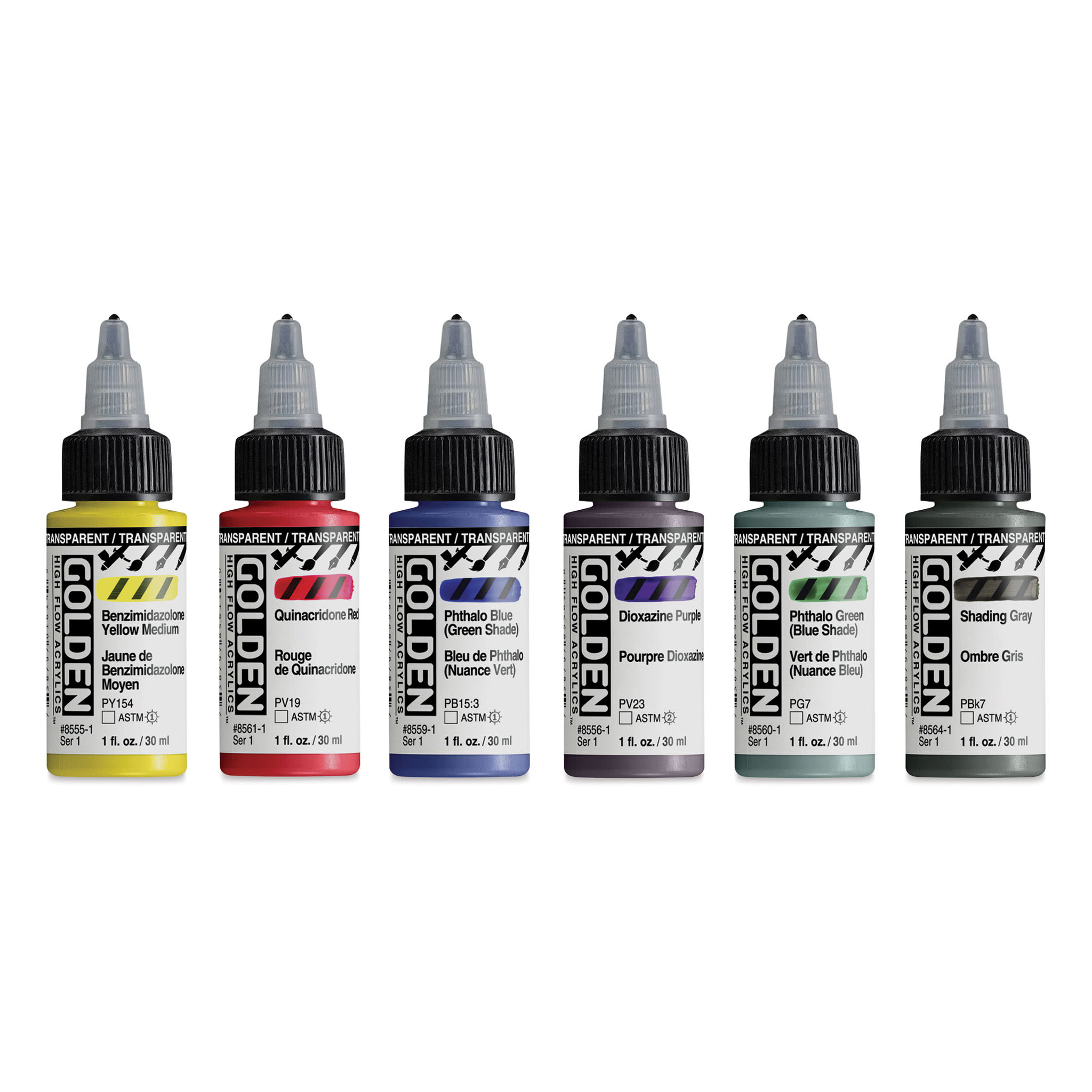 Golden High Flow Acrylics - Airbrush Set of 6, 30 ml Bottles (out of packaging)