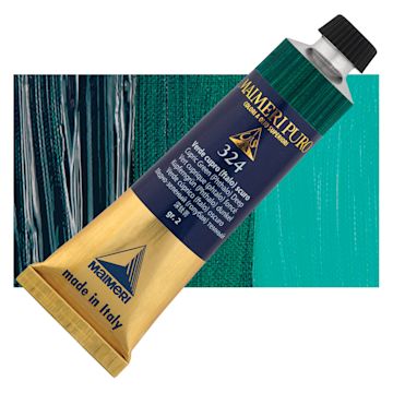 Open in modal - Maimeri Puro Oil Color - Cupric Green Deep, 40 ml tube and swatch
