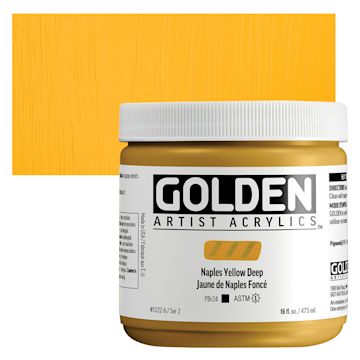 Open in modal - Golden Heavy Body Acrylic Paint - Naples Yellow Deep, 473 ml, Jar and swatch