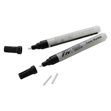 Open in modal - FW Empty Mixed Media Markers and Nibs - 2 uncapped Medium Diameter Pens with Round Nib Tips shown