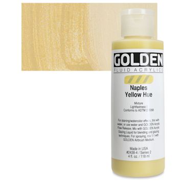 Open in modal - Golden Fluid Acrylic - Naples Yellow Historical Hue, 4 oz bottle and swatch