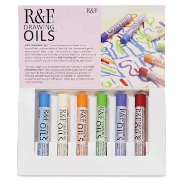 Open in modal - R&F Drawing Oil Sticks - Set of 6, Modern Colors, 12 ml open to show contents