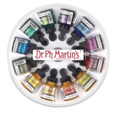Dr. Ph. Martin's Iridescent Calligraphy Ink Set - Top view of Set 2 with 1 oz bottles