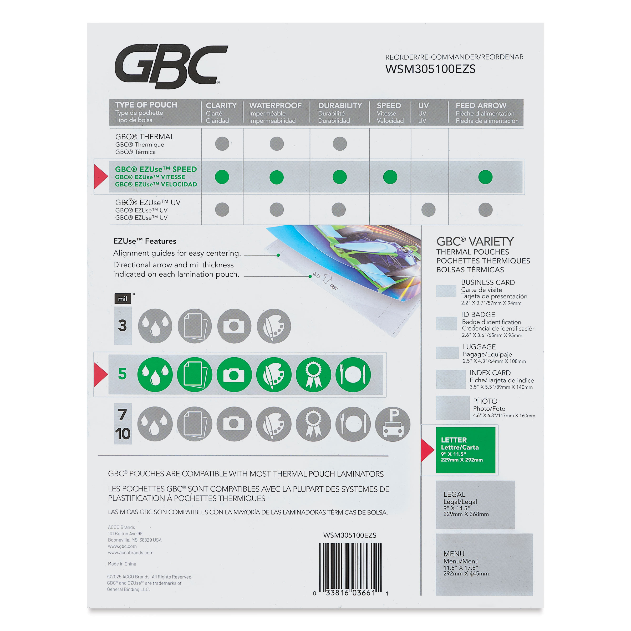 GBC EZUse Speed Thermal Laminating Pouches - Pkg of 100, 5ml