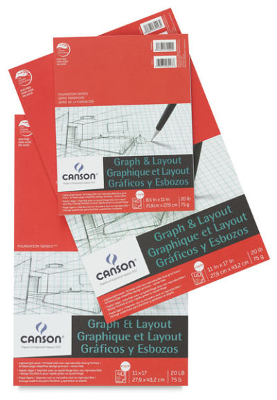 Canson Foundation Graph Pads - Top view of assorted sizes of pads