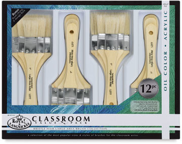 Royal & Langnickel White Bristle Classroom Value Packs - Pkg of 12 large area brushes shown